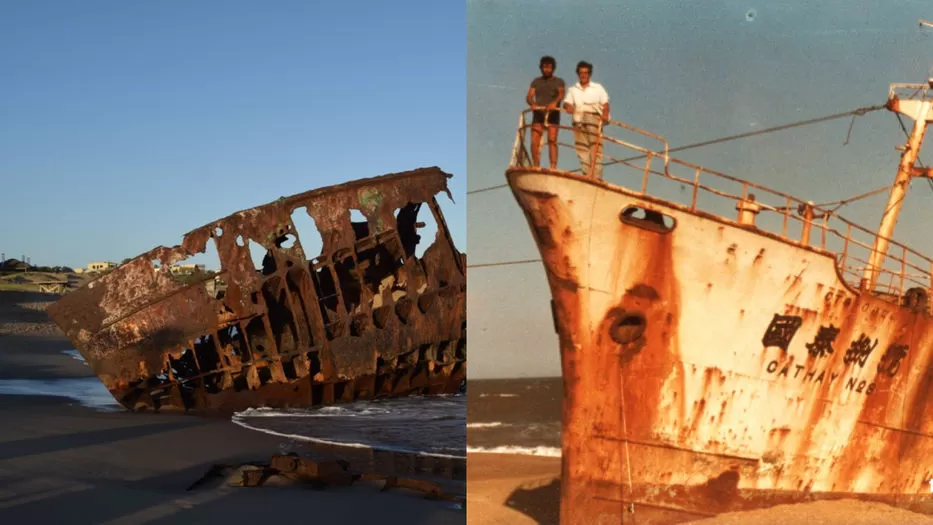 Imagen de Histórico barco encallado hace 50 años emergió tras fuerte temporal en La Pedrera
